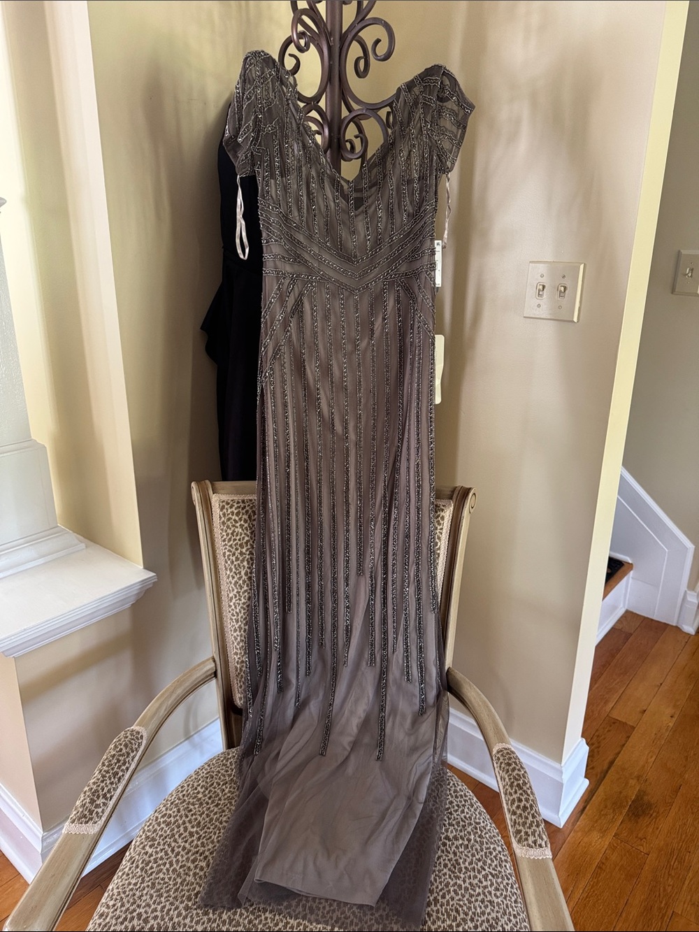 Adrianna Papell Beaded Taupe Evening Gown